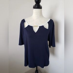 💖 Ellen Tracy Navy and White Short Sleeve Top size Large 💖